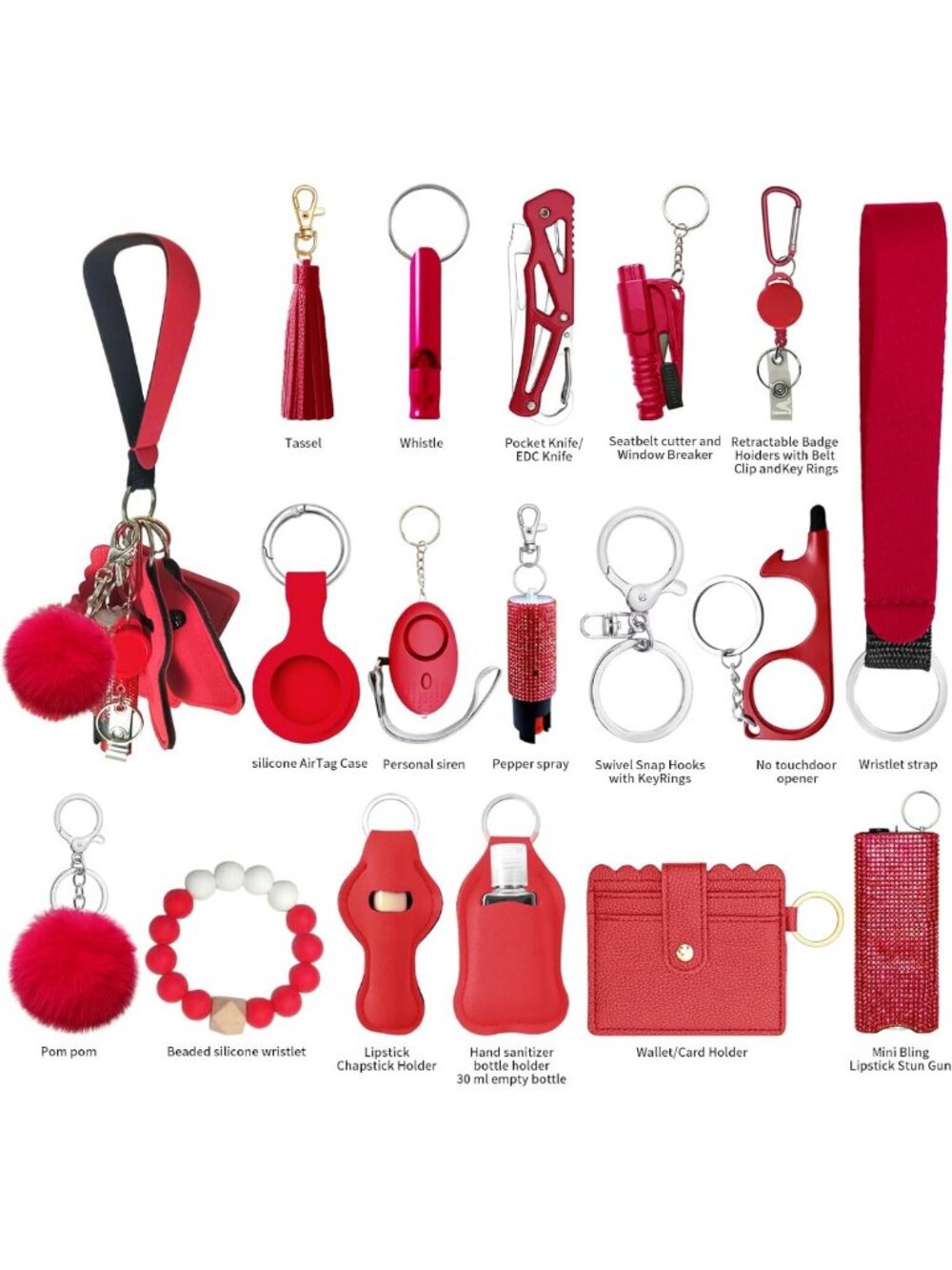 Stylish Wristlet Keychain Set with Wallet Card Holder & Pom Pom AirTag Accessory - Picture 2 of 6